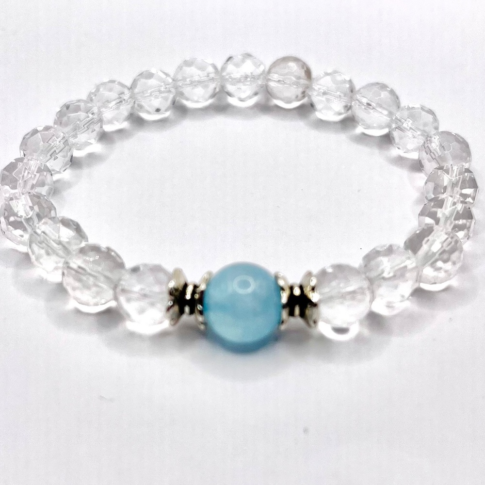 Rock crystal quartz  and Aquamarine gemstone bracelet